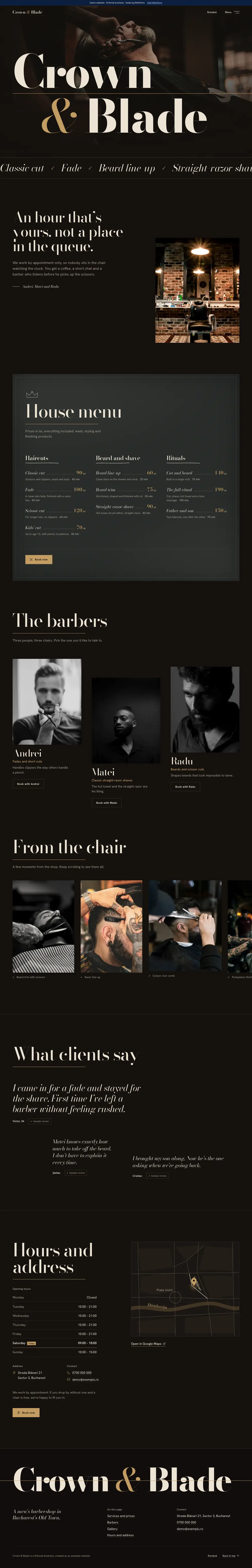Crown & Blade: the full page on desktop