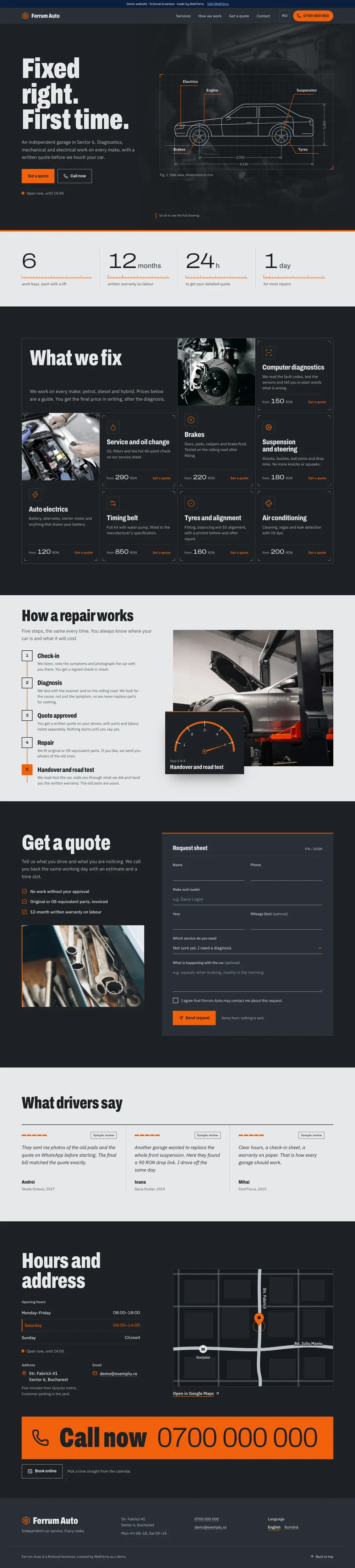 Ferrum Auto: the full page on desktop