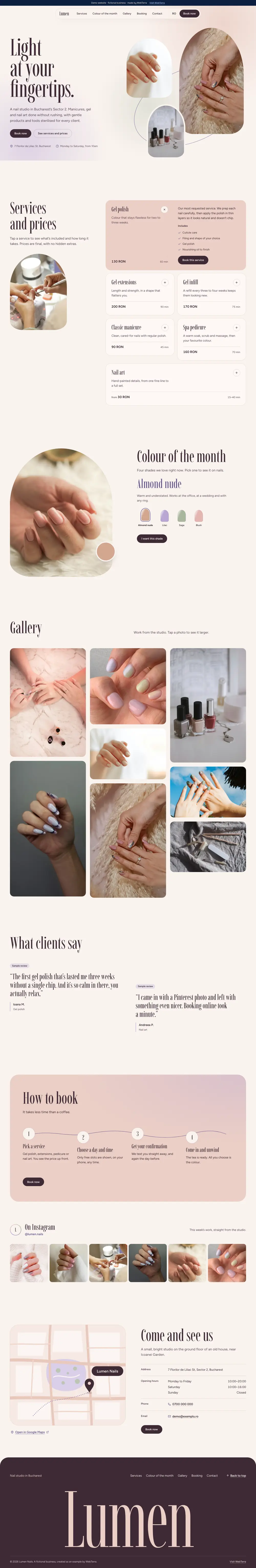 Lumen Nails: the full page on desktop